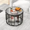 Tangkula 2-Tier 24" Round Coffee Table W/ Oval Swivel Brackets & Reeded Tempered Glass -Beauty house GUEST 12b7c697 dd16 43b0 b3a9 23acd51198b7