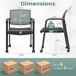 Tangkula 6-Pack Office Conference Chair Set Mesh Guest Reception Stack Chairs With Caster Wheels And Arms Stacking Chair Set -Beauty house GUEST 12fa4e3f f99c 4943 8925 b349420e62f0