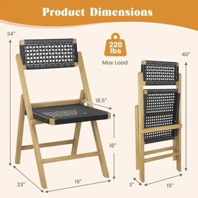 Tangkula 4PCS Folding Chairs W/ Woven Rope Seat & High Back Indonesia Teak Patio 6 Tangkula 4PCS Folding Chairs W/ Woven Rope Seat & High Back Indonesia Teak Patio - Image 4