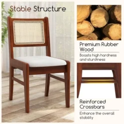 Tangkula 4PCS Rattan Dining Chairs Upholstered Kitchen Chairs W/ Rubber Wood Frame -Beauty house GUEST 13280efe 5b00 4ddb ab38 20fde9da1207