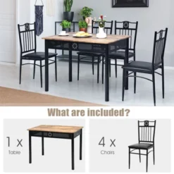 Tangkula 5 Piece Dining Set Wood Metal Table And Chairs Kitchen Furniture Black -Beauty house GUEST 132917e5 5f46 4319 9cca fb6051cccfac