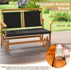 Tangkula Patio Rattan Glider Bench Swing Gliding Rocker For 2 W/ Acacia Wood Frame -Beauty house GUEST 1336209d 4ddf 4731 99dc 61c77b70156d