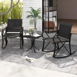 Tangkula 3 Piece Patio Rocking Set 2 Rocking Chairs W/ Tempered Glass Side Table -Beauty house GUEST 1384e9d6 75e3 4fa6 aed3 f1cba7a67595