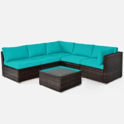 Tangkula 6PCS Wicker Patio Sectional Conversation Furniture Set With Coffee Table & Seat Cushions Navy/Black/Turquoise/Red -Beauty house GUEST 14534e7f f122 4082 b749 4f3528ee38aa