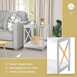 Tangkula Set Of 2 Accent End Table 2-Tier Sofa Side Table Nightstand W/ X-Shaped Frame White -Beauty house GUEST 14782b91 f1ac 47a4 8c66 087cfe6a87b3