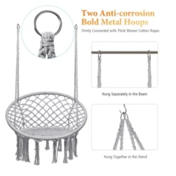 Tangkula Hammock Chair Hanging Cotton Rope Macrame Swing Chair W/ Stand Gray -Beauty house GUEST 14785545 f219 4150 b26e 692d54b8e798