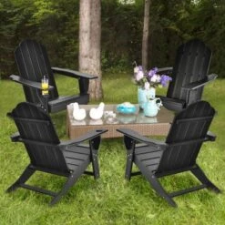 Tangkula 2PCS Adirondack Chair Outdoor With Cup Holde Weather Resistant Lounger Chair For Backyard Garden Patio And Deck Black/Grey/Turquoise/White -Beauty house GUEST 149f86d4 88d9 44d8 adae c2f2ca96d3a9