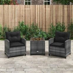 Tangkula 3 Pieces Patio Bistro Set Outdoor PE Rattan Conversation Chair Set With Tempered Glass Side Table And Removable Cushions Black 11 Tangkula 3 Pieces Patio Bistro Set Outdoor PE Rattan Conversation Chair Set With Tempered Glass Side Table And Removable Cushions Black -Beauty house GUEST 14f3d6b7 88d7 4927 be66 ecd450a2b08e