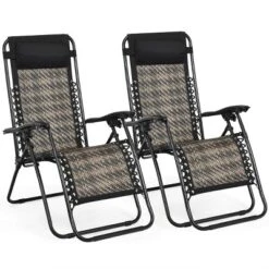 Tangkula Grey Folding Recliner 2PCS Patio Rattan Zero Gravity Lounge Chair With Headrest -Beauty house GUEST 151fe96a b3fb 4b27 93b7 fc89a82c9f26