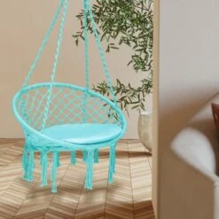 Tangkula Hanging Hammock Chair Macrame Swing Chair With Soft Cushion For Bedroom, Patio, Backyard, Balcony -Beauty house GUEST 156d67e9 c932 4368 8306 137f290dde62