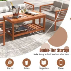 Tangkula Hardwood Outdoor Patio Coffee Table 2-Tier Coffee Table W/ Slat Tabletop & Storage Shelf Natural -Beauty house GUEST 1599d216 b648 4150 be24 1c22f17b15b4