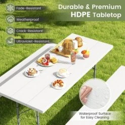 Tangkula Folding Picnic Table W/ 2 Benches 6 FT Camping Table Set W/ All-Weather HDPE Tabletop White -Beauty house GUEST 15a266ae ccca 4e5c 9ecc 030a317b57f5