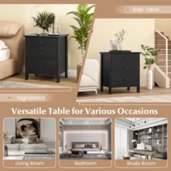 Tangkula 3-Drawer Modern Nightstand Bedside Table Wooden End Table White/Black -Beauty house GUEST 15d70a81 5e49 4e15 a225 68c99b396366 1