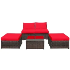 Tangkula 5-Piece Outdoor Rattan Wicker Sofa Set Lounge Chair With Red Cushions -Beauty house GUEST 16397155 b3cd 46e1 881e 139069d7a470