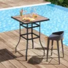 Tangkula 27.5 Inches Patio Bar Table 1.5" Umbrella Hole Metal Frame For Garden Outdoor