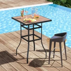 Tangkula 27.5 Inches Patio Bar Table 1.5" Umbrella Hole Metal Frame For Garden Outdoor
