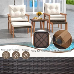 Tangkula 5 Pieces PE Rattan Patio Conversation Set Wicker Chairs With Square Coffee Table Ottomans & Soft Cushions -Beauty house GUEST 1709db03 6589 4aa1 9ebc d90c826c15cf