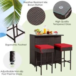 Tangkula 3PCS Patio Wicker Rattan Bar Set Table W/2 Cushioned Stools -Beauty house GUEST 173c6180 9218 4ea3 a0bd 8e14bfa99f09