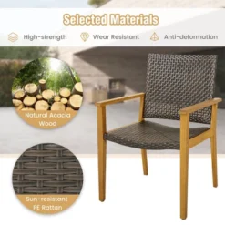 Tangkula 5 PCS Patio Dining Set Round Acacia Wood Table 4 Wicker Armchairs Outdoor Garden -Beauty house GUEST 174e9565 5463 4da6 835d da574757cabf