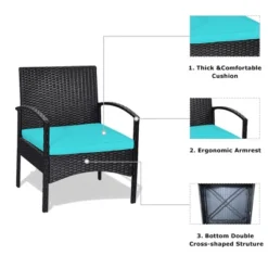 Tangkula 3 PCS Patio Wicker Rattan Furniture Set Coffee Table & 2 Rattan Chair W/ Cushion Turquoise -Beauty house GUEST 1798fff4 234f 4cc5 ae59 864f0e6423d6
