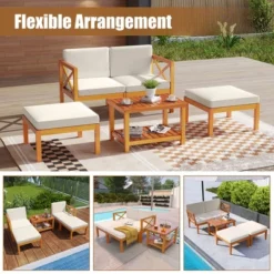 Tangkula 5 Pieces Patio Lounge Chair Set W/Ottomans Acacia Wood Patio Conversation Set W/Cushions Coffee Table Modular Outdoor Lounge Sofa Set -Beauty house GUEST 180c5058 0585 4c29 a8c1 3754c486c65a
