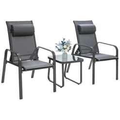 Tangkula 3PCS Patio Adjustable Back Stackable Chairs Side Table Set Bistro Set Classic Furniture Chair Set For Garden Black/Brown/Grey -Beauty house GUEST 1844a2c4 b459 4dc5 8651 29051cc1005a