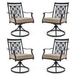 Tangkula Patio Metal Swivel Chairs Set Of 4 Fabric Bistro Chairs W/ Curved Armrests -Beauty house GUEST 18831aef afcd 41e0 9939 6a45f420b68a