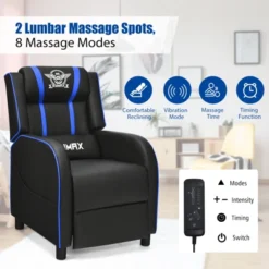 Tangkula PU Leather Gaming Recliner Chair Single Massage Lounge Sofa W/ Lumbar Cushion Blue -Beauty house GUEST 18968dd2 8c5b 42f8 afba d3f57213ca7a