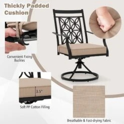 Tangkula Patio Metal Swivel Chairs Set Of 4 Fabric Bistro Chairs W/ Curved Armrests -Beauty house GUEST 18d1a881 66ae 4f0e 9ef0 beb0c1949eae