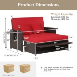 Tangkula Rattan Loveseat Set Daybed Lounge Storage Ottoman Side Tables Adjust Red Patio -Beauty house GUEST 19474de6 daf2 4a7e b7f8 1766c6725846