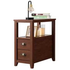 Tangkula Retro Wooden Side End Table Rectangular Nightstand With 2 Drawers And Shelf Coffee/Brown -Beauty house GUEST 197f9312 d3f9 4b26 85c7 a02fc999d1b7