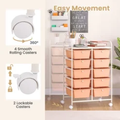 Tangkula 10 Drawers Rolling Cart Classroom Organizers Storage Cart With Wheels For Office Home School Supplies Tool Craft Art Paper Peach Fuzz -Beauty house GUEST 1988a513 f030 4407 ad2f 9d82bd9fc218
