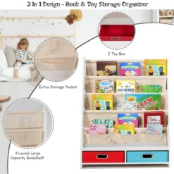 Tangkula Book Rack Kids Toys Organizer Shelves With 4 Sling Bookshelf And 2 Boxes -Beauty house GUEST 198ea3be 42c2 4d99 af46 c62d9a606005