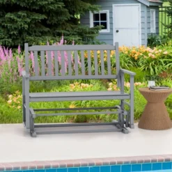 Tangkula Patio Glider Loveseat Chair Swing Rocking Bench W/ Curved Backrest & Slatted Seat -Beauty house GUEST 198ff466 b282 4790 9b6e b9764c7397fe