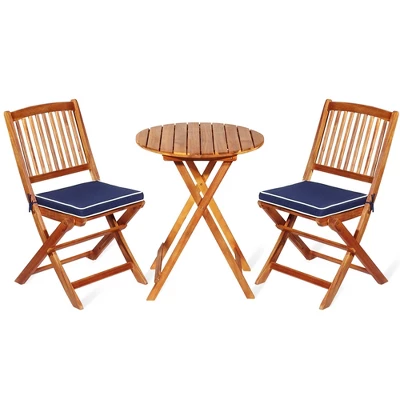 Tangkula 3PCS Folding Patio Conversation Set Acacia Wood Bistro Set W/ Cushions 4 Tangkula 3PCS Folding Patio Conversation Set Acacia Wood Bistro Set W/ Cushions - Image 2