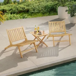 Tangkula Teak Wood Outdoor Reclining Chair Natural Mid Century Accent Chair W/ Backrest -Beauty house GUEST 19cb6123 89b5 409e a577 6882843da91a