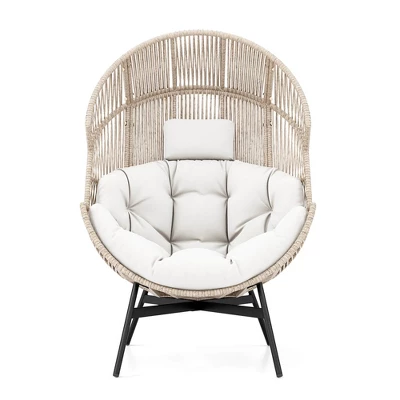 Tangkula Wicker Stationary Egg Chair Lounge Basket Sofa Chair W/ Heavy-Duty Metal Frame 8 Tangkula Wicker Stationary Egg Chair Lounge Basket Sofa Chair W/ Heavy-Duty Metal Frame - Image 6