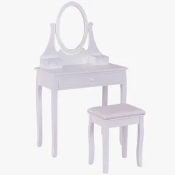 Tangkula Mirrored Dressing Table Wooden Vanity Makeup Unit W/ Cushioned Stool -Beauty house GUEST 1ab1fee2 debb 4c2a 8c66 8921b4531ba2