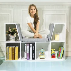 Tangkula Storage Cabinet Kids Bookcase Multi-Functional Display Shelf With 6 Cubby