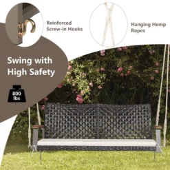 Tangkula 2-Seat Rattan Porch Swing Chair Outdoor Wicker Swing Bench W/ Seat Cushion -Beauty house GUEST 1ae7d9ec 5e37 40ea b48a 92250667b870