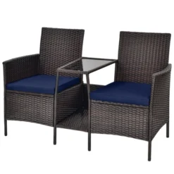 Tangkula Patio Loveseat 2 Person Cushioned Seats With Center Table Outdoor Rattan Furniture Set Turquoise/ Red -Beauty house GUEST 1b5c462b c4fe 4f20 be84 72714ebef22f