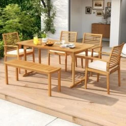 Tangkula Outdoor Wooden Dining Table For 4-6 71" Acacia Wood Table -Beauty house GUEST 1b8794da a663 4bb9 9764 51688db76f58
