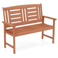 Tangkula Patio Wood Bench Garden Loveseat W/Inclined Backrest Long Armrests Wood Grain -Beauty house GUEST 1b8e5e37 9634 4db7 b8b3 b88efcd9fe78