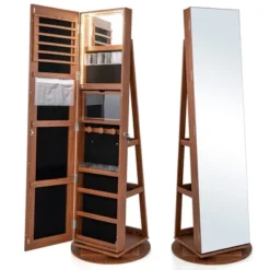 Tangkula Rotating Mirrored Jewelry Cabinet With Mirror Storage Shelves -Beauty house GUEST 1bb14c96 bae8 42b8 b39a bdb9caabba59
