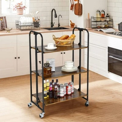 Tangkula 3-Tier Folding Bar Cart Kitchen Serving Island Utility Cart Storage Shelves 4 Tangkula 3-Tier Folding Bar Cart Kitchen Serving Island Utility Cart Storage Shelves - Image 2