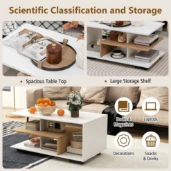 Tangkula Geometric Coffee Table W/ Storage Shelves 3-Tier Rectangular Tea Table -Beauty house GUEST 1c97e3b8 ec8c 4e49 9f86 0ce7fae5fd5c