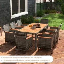 Tangkula 9PCS Patio Rattan Furniture Dining Set Acacia Wood Table Cushioned Chair For Outdoor -Beauty house GUEST 1caf49de ee00 4012 b538 61f207f9186d