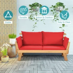 Tangkula Adjustable Patio Sofa Daybed Acacia Wood Furniture W/ Red Cushions -Beauty house GUEST 1d0f9ada 13cc 4ea0 be7a cfec3e29a95c