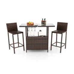 Tangkula 3PCS Wicker Bar Set Height Table 2 Stools W/3 Rows Stemware Racks Garden Patio -Beauty house GUEST 1d4f8cc2 6c36 49c7 8f02 a31ff1a77d8f