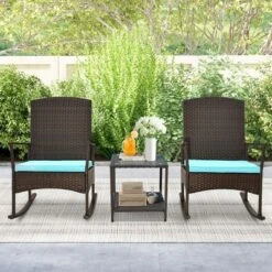 Tangkula 3 Pieces Rocking Wicker Bistro Set Outdoor Front Porch Rocker Chairs Conversation Set -Beauty house GUEST 1d5b96ff 6959 432b a515 591bb9f7aa53